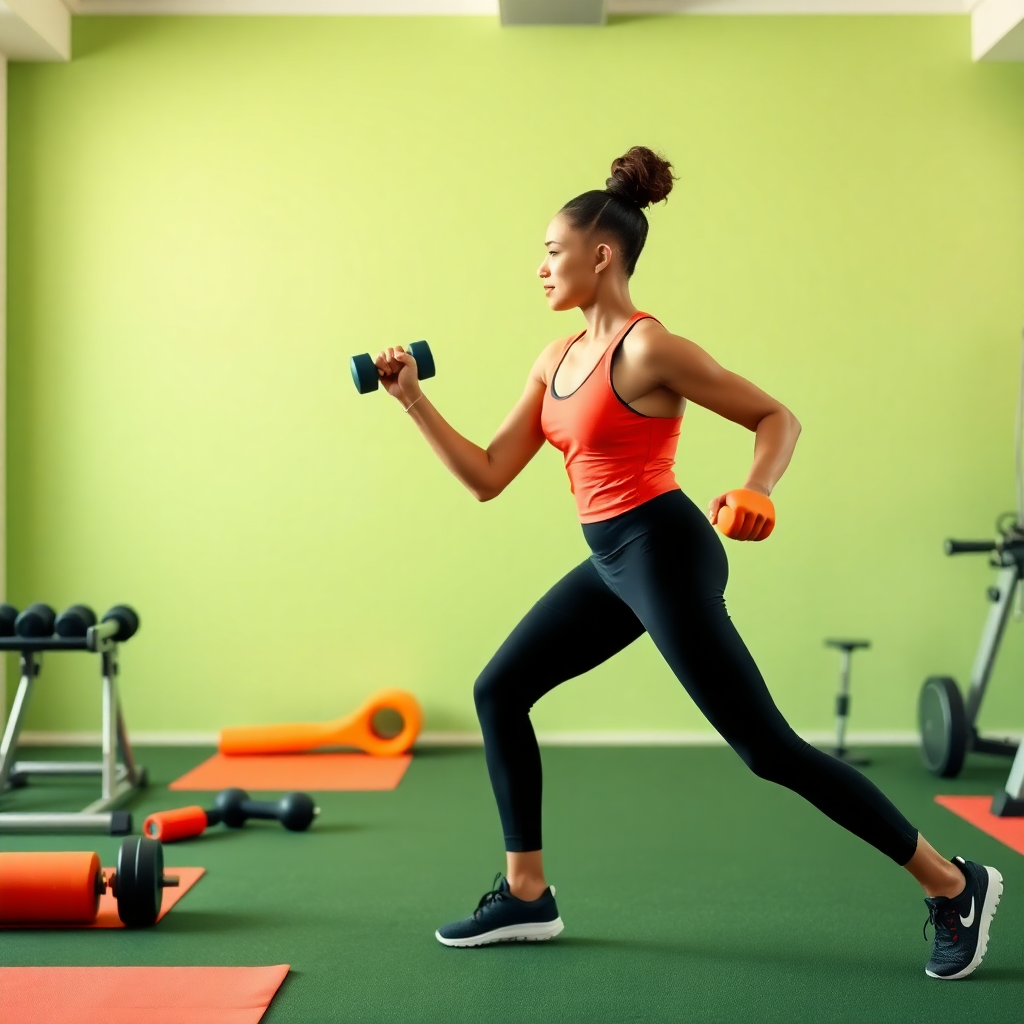 Pessoa treinando em um ambiente dinâmico com equipamentos de fitness