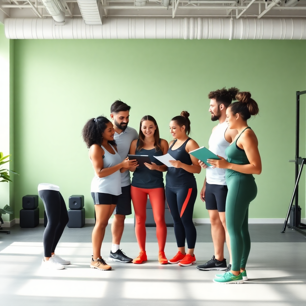 Equipe de treinadores planejando programas de fitness